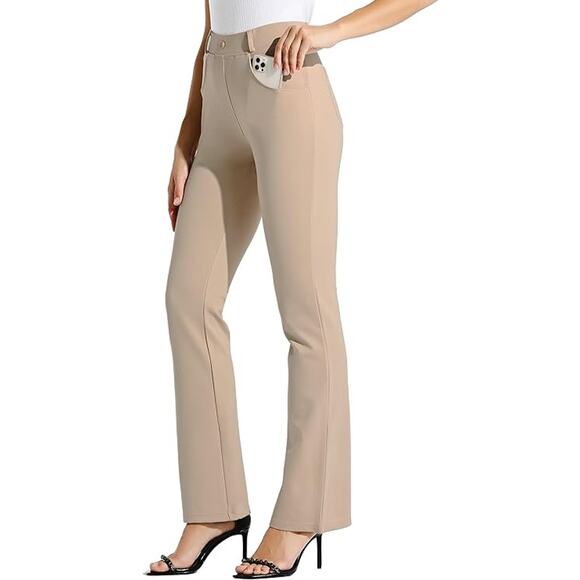 New Willit Women’s Pull-On Bootcut Leg Pants Beige Tan Stretch Office Career Med - Picture 1 of 14